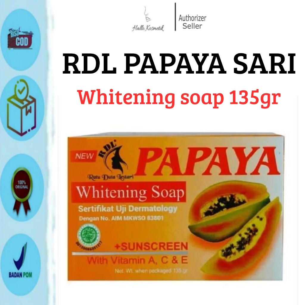 Sabun RDL Papaya Whitening Original with Sunscreen BPOM 135gr | Sabun Pepaya RDL BY SARI BPOM