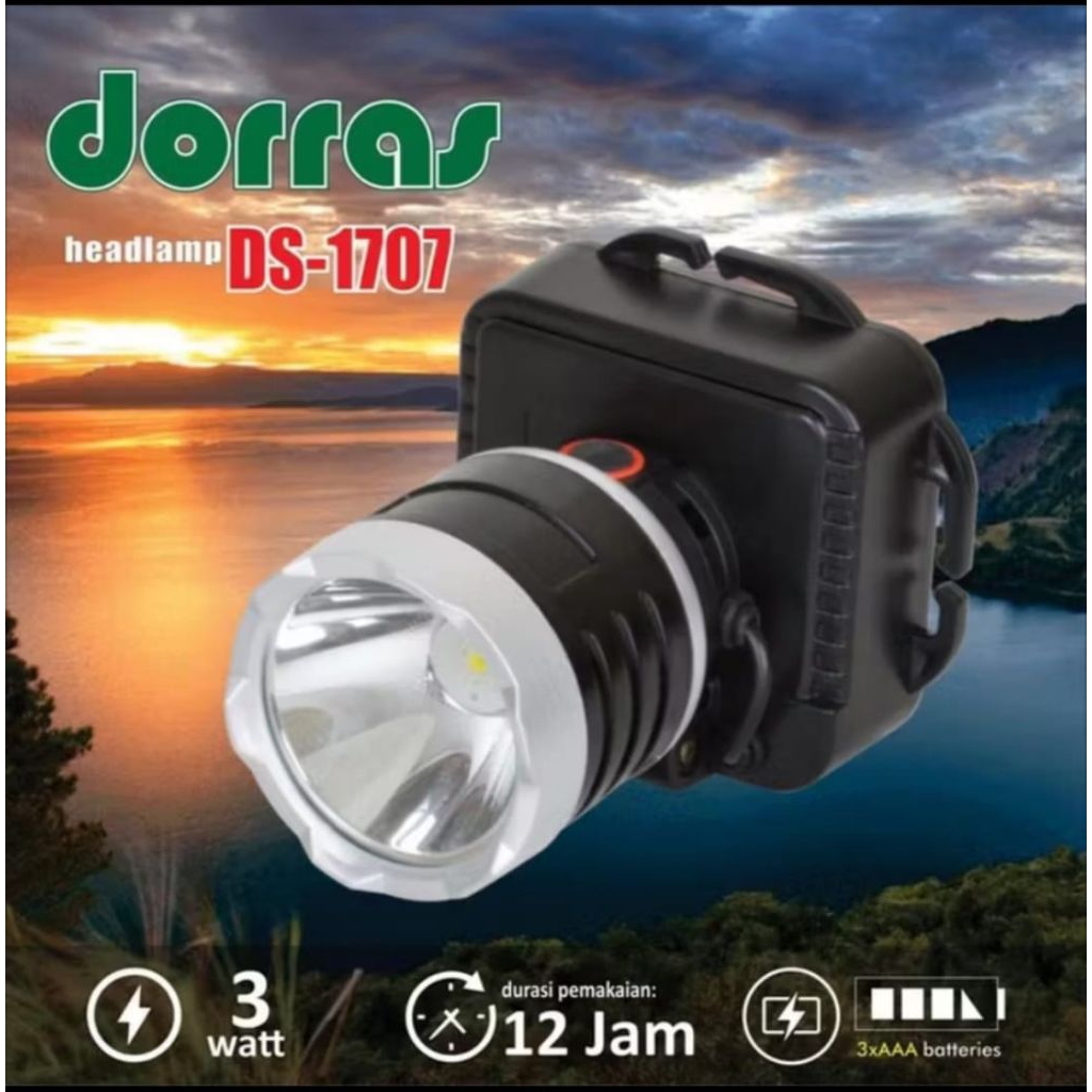 Ds1707 dorras senter kepala baterai cahaya putih senter kepala led 3watt tahan lama baterai bisa cop