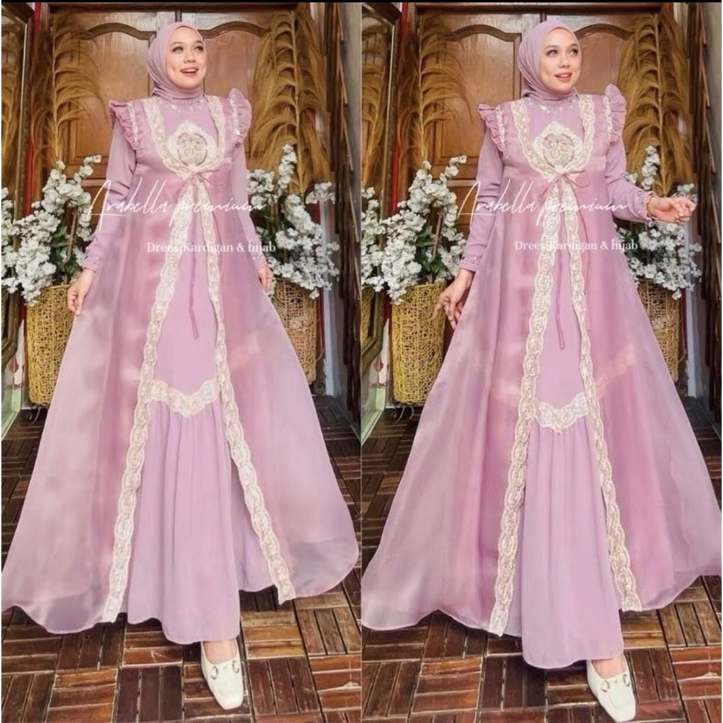 ISABELLA GAMIS PESTA Set Hijab Dress Lebaran kondangan mewah pakaian wanita muslimah tampil mewah da