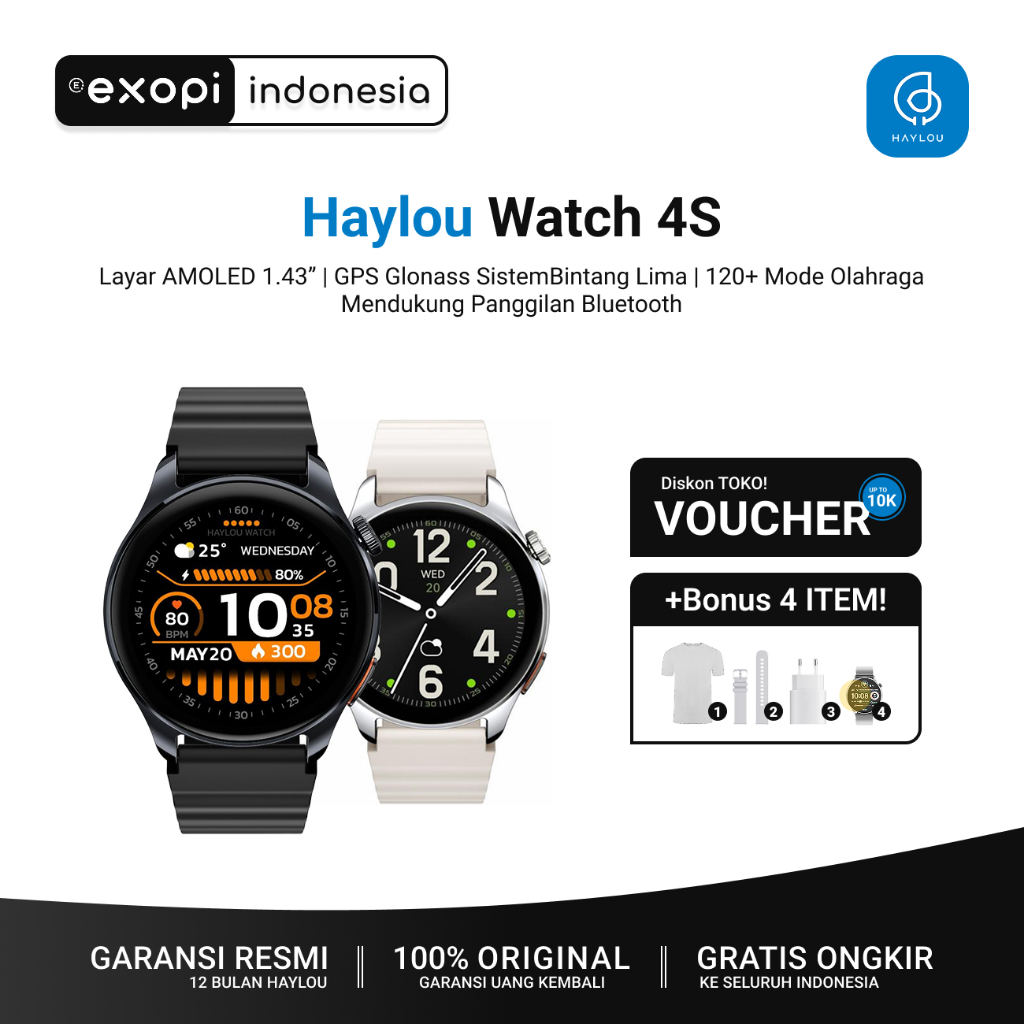 Haylou Watch 4S Smartwatch | Layar Amoled 1.43" | Fitur Panggilan Bluetooth | GPS Glonass Beidou