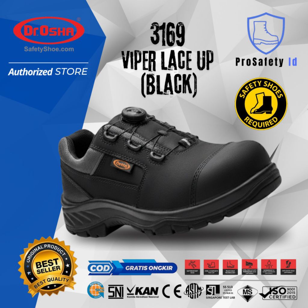 Dr OSHA Sepatu Safety Viper 3169 S1 S2 S2 Composite Waterproof Kevlar Safety Shoes with Quick Lace S