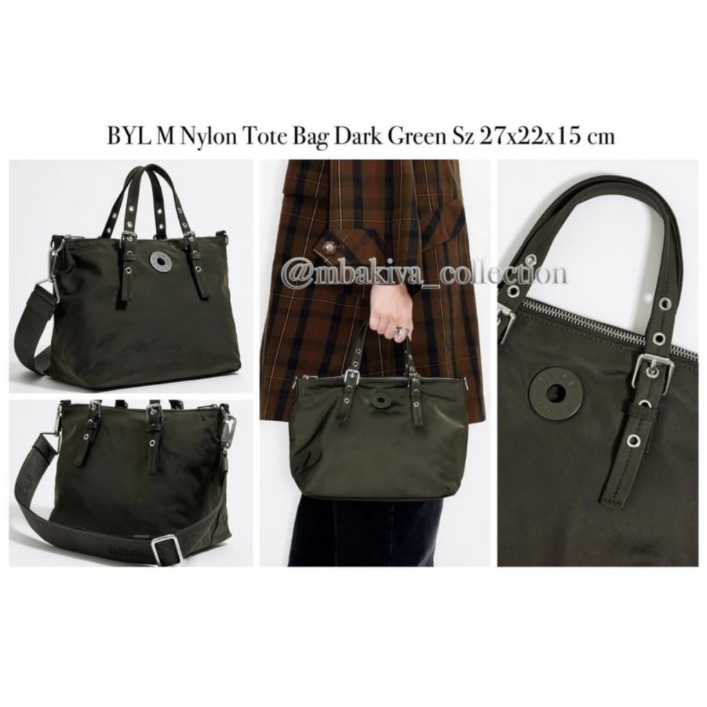 BYL M Nylon Tote Bag Dark Green