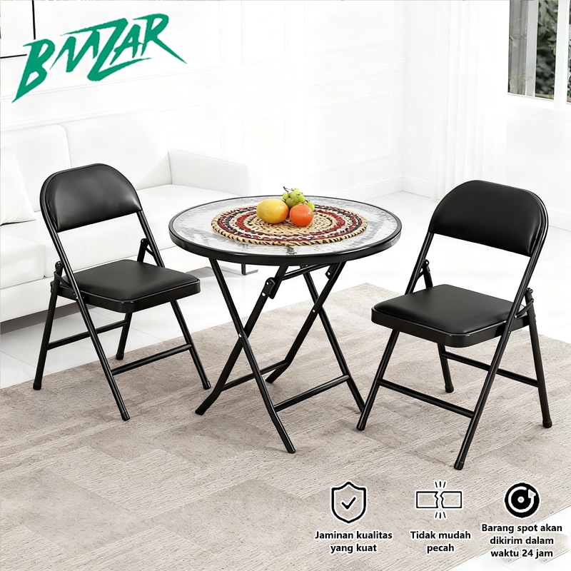 BMZAR Meja Lipat Makan Kaca Tempered Tebal Mudah Dibawa Dan Serbaguna