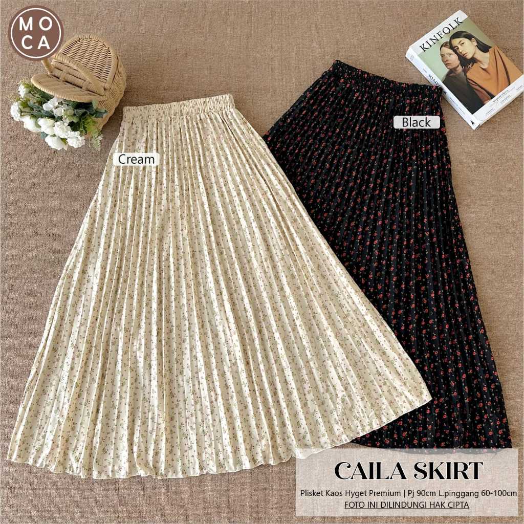 Caila Niuni Skirt Rok Plisket Kaos Hyget Premium Motif Rok Panjang Wanita Rok Plisket Premium