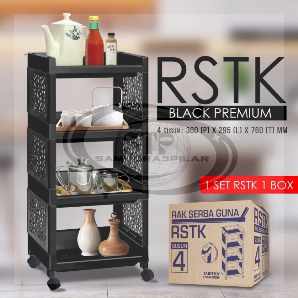 SAMUDRA Rak Plastik 4 Susun / Rak Yoyo Plastik Serbaguna 4 Susun Warna Hitam