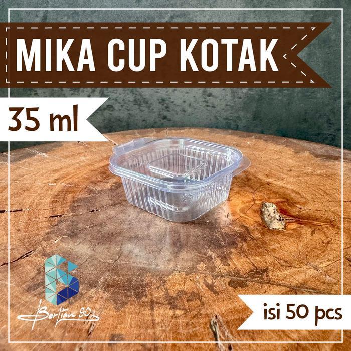 Isi 50 Mika Cup Kotak / Tempat Saos Plastik Kotak / Cup Sambal Saus / Cup Puding Kotak