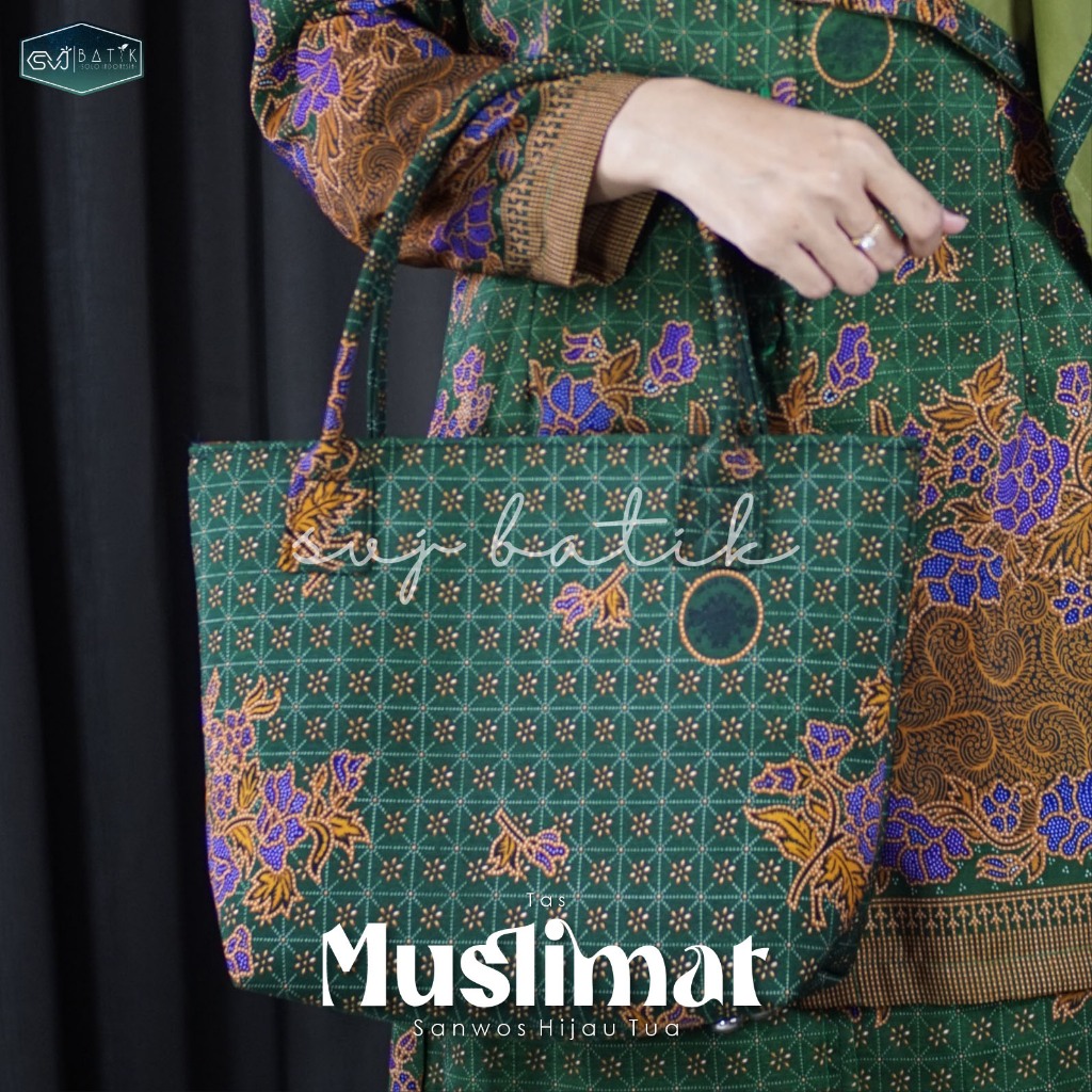 Tas muslimat wanita tas jinjing tote bag aksesoris pengajian batik muslimat nu set kipas lipat svj
