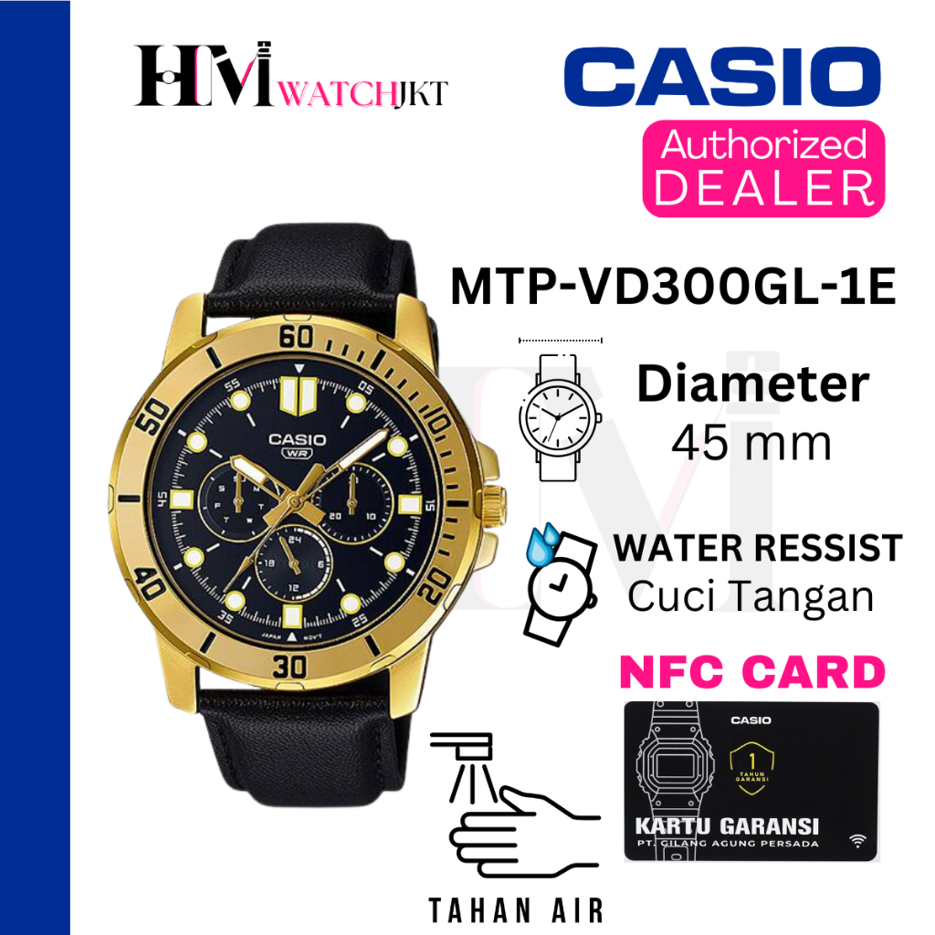 CASIO MTP-VD300GL-1EUDF Jam Tangan Pria Original Analog Day-Date Antiair MTP-VD300GL-1E
