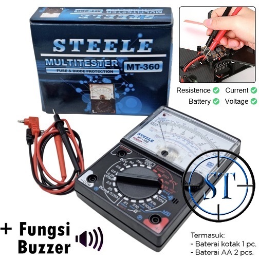 Multitester Multimeter Tester Avometer Analog Jarum Kabel Merah Hitam Voltase Ohm Ampere STEELE MT-3