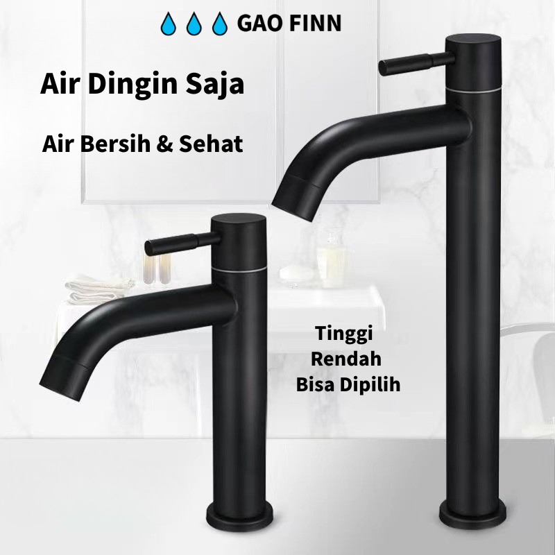 Kran Wastafel Kamar Mandi Hitam Tinggi • Stainless Steel • Untuk Wastafel Cuci Tangan / Cuci Muka • 