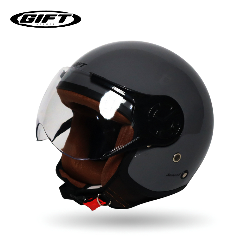 Helm Bogo Dewasa Gift Amora Hijab Retro Grey Glossy / Helm Half Face Wanita Hijab Friendly sudah SNI