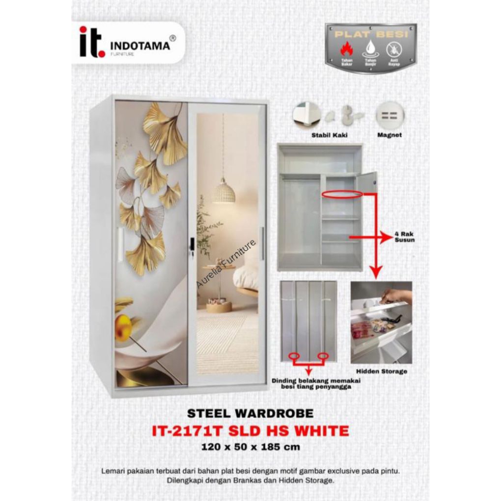 LEMARI PAKAIAN PLAT BESI/SLIDING UK 120 + BRANKAS KECIL