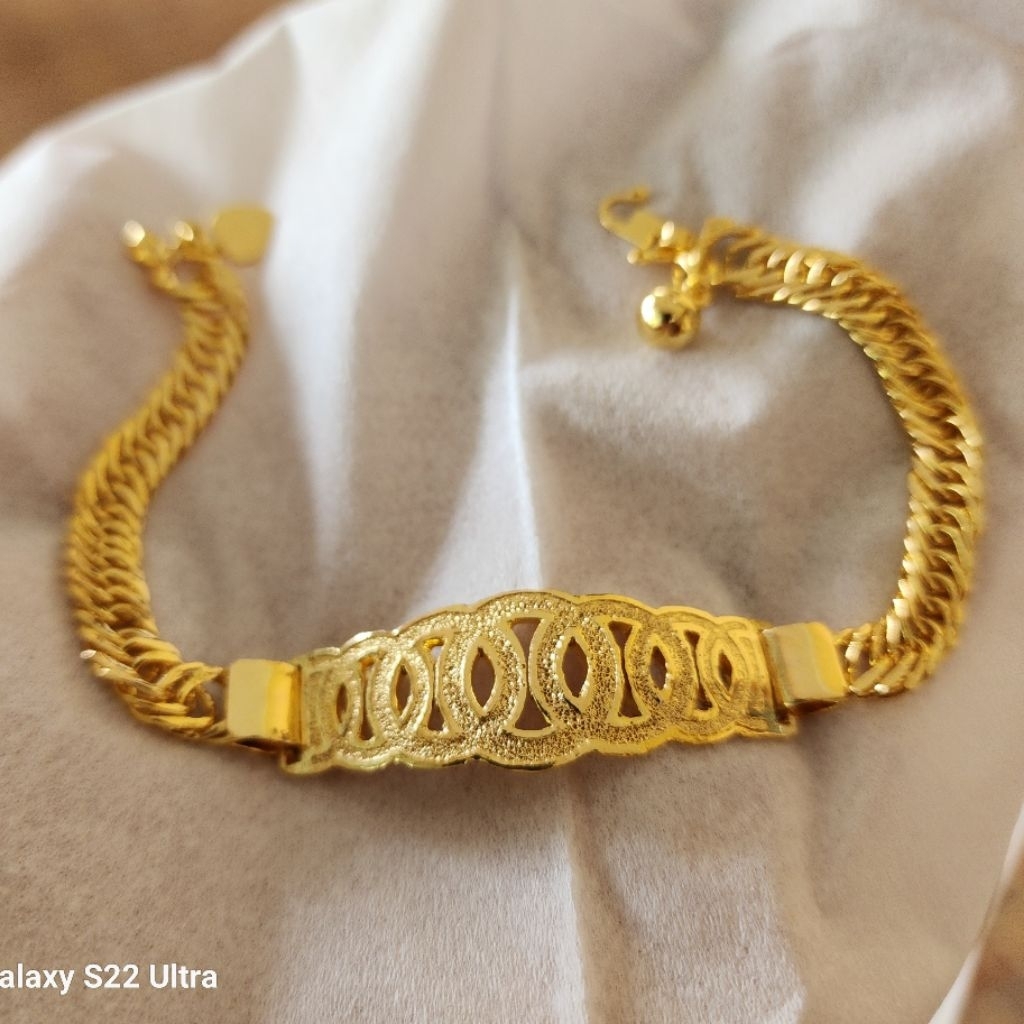 Gelang Plat Oval Motif Rantai Lipan Lapis Emas Goldplated Sepuhan