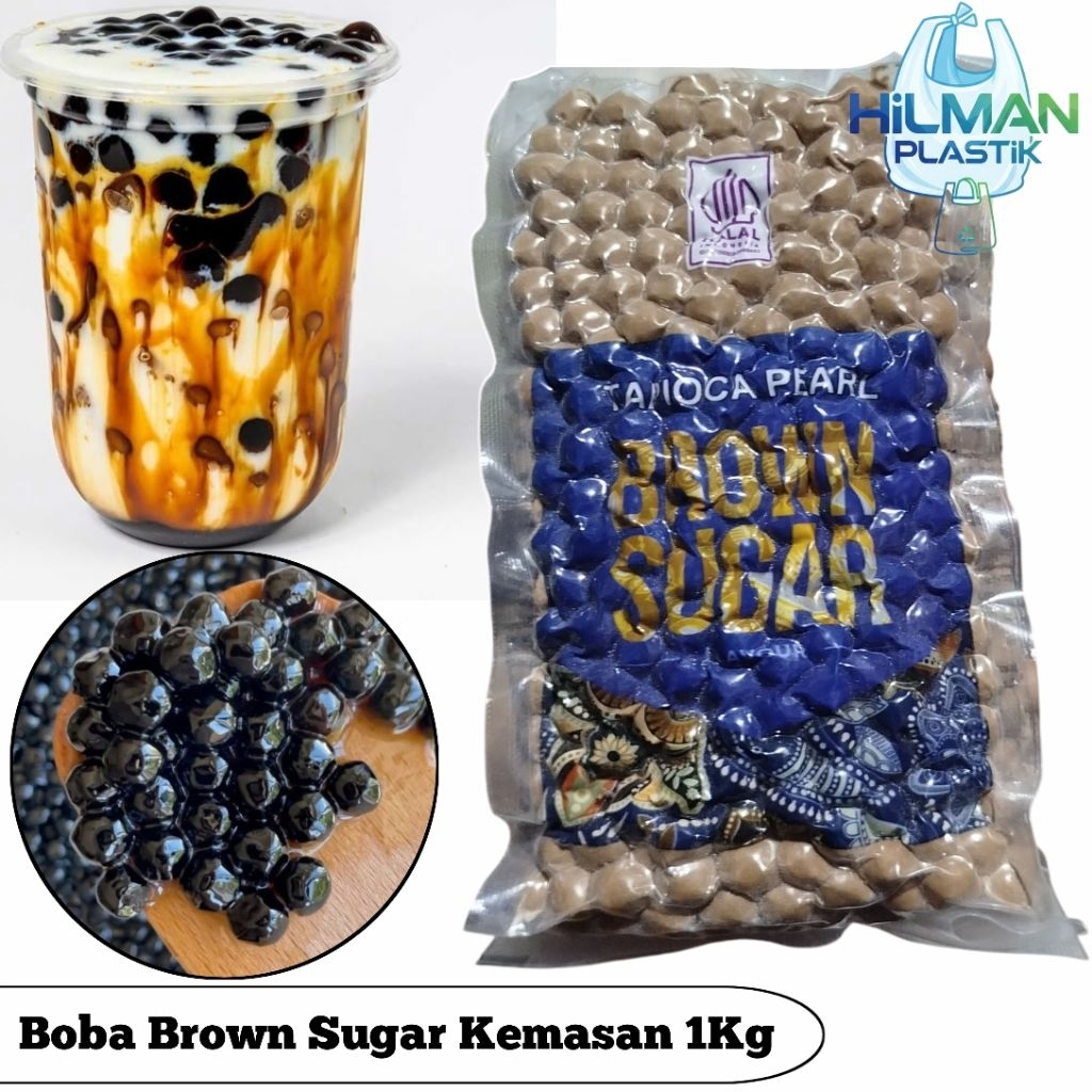 BOBA Brown Sugar Kemasan 1Kg Tapioca Pearl Boba Topping Minuman