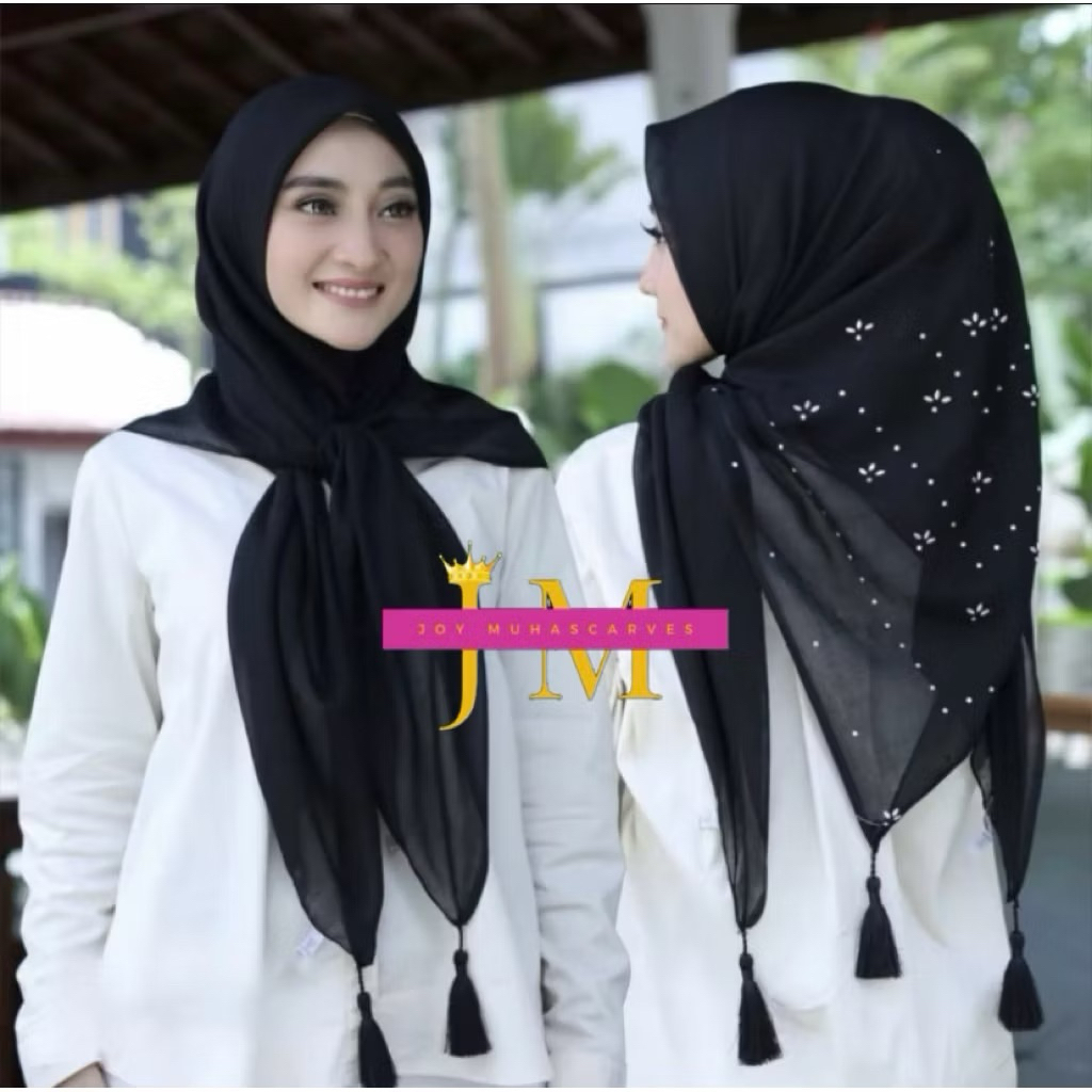 Jaminan 100% Original. Hijab Segi Empat Payet Swarovski Adinda Premium  tanpa jabul// Jilbab SegiEmp