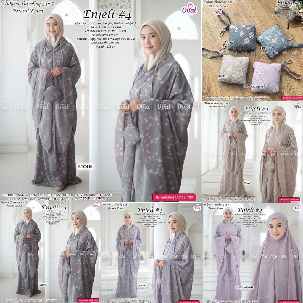 MUKENA ENJELI BY OVAL HIJAB MUKENA TRAVELING 2IN1 PARASUT KOREA MUKENA TRAVELING SUPER JUMBO MUKENA 