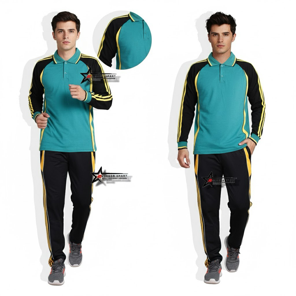 Setelan Kaos Training Olahraga Senam Pria Lengan Panjag / Seragam Olahraga Senam