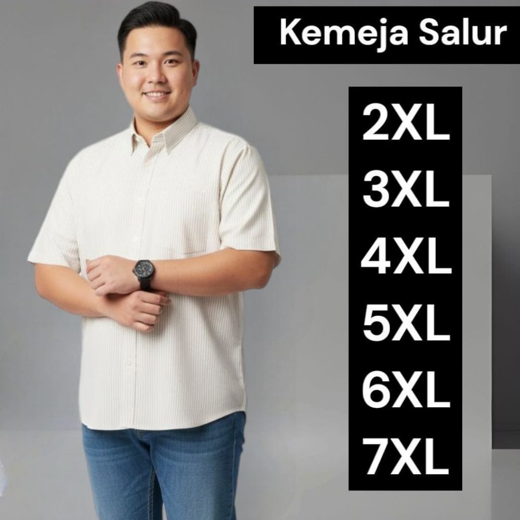 Atasan Kemeja Salur Jumbo Lengan Pendek Pria Dewasa Big Size Premium Keren Terbaru