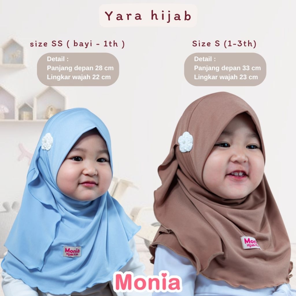 Monia - jilbab newborn balita terlaris  Yara SS, S 1 - 3 th hijab anak perempuan kerudung jersey pre