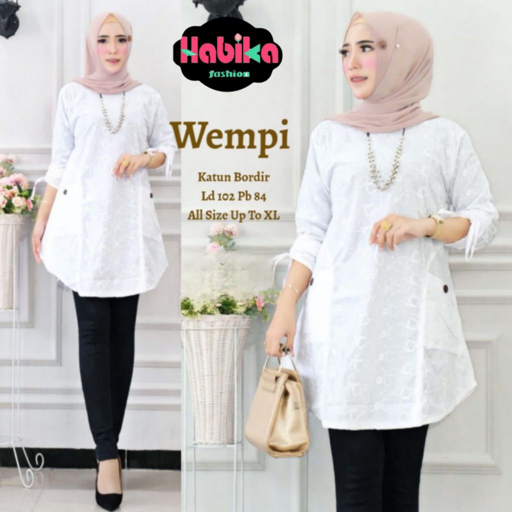 Atasan Blouse Tunik Putih Bahan Katun Bordir Berkualitas Allsize