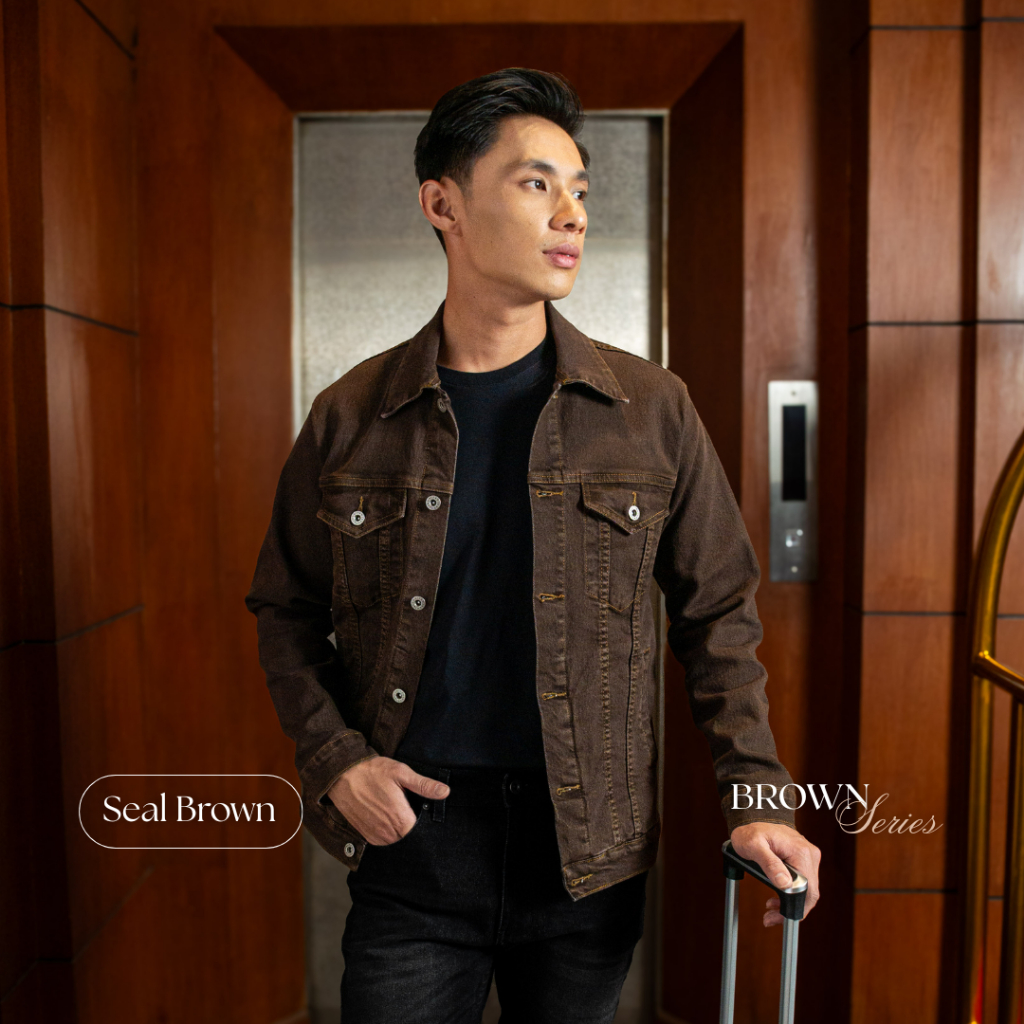 new deals unitedjeans - ultimate denim jacket - jacket jeans pria bahan soft stretch denim - brown