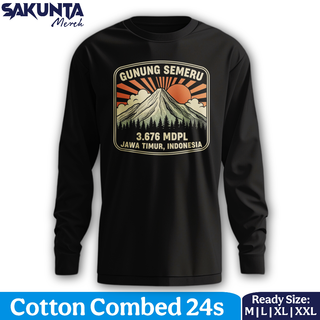 sakunta merch kaos baju lengan panjang gunung semeru unisex pria dan wanita pendaki gunung indonesia