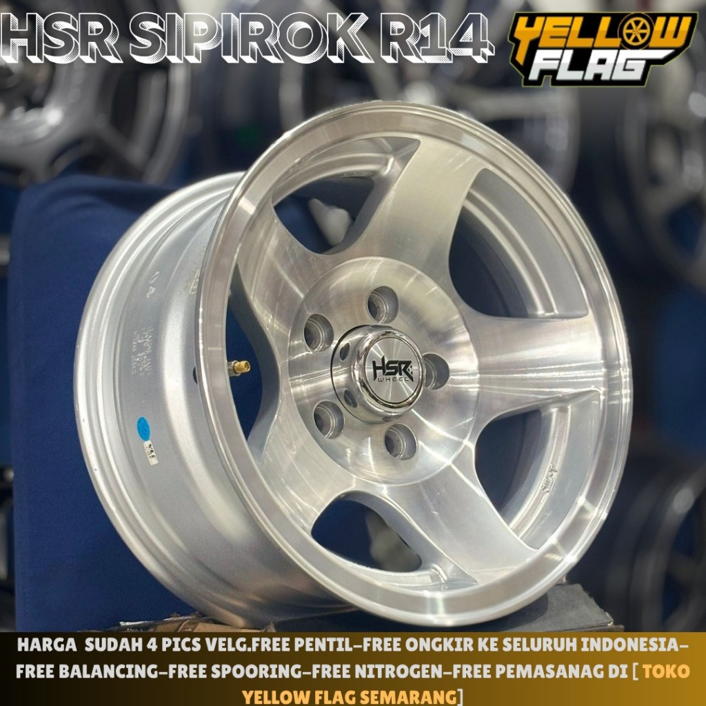 Velg mobil celong ring 14 HSR SIPIROK lubang 5x114 et-6 lebar 7 silver polish r14 hsr original