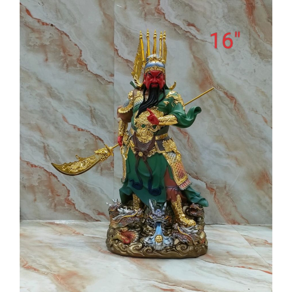 patung dewa kwan kung / kwan kong / guan yu - fiber - 16inch