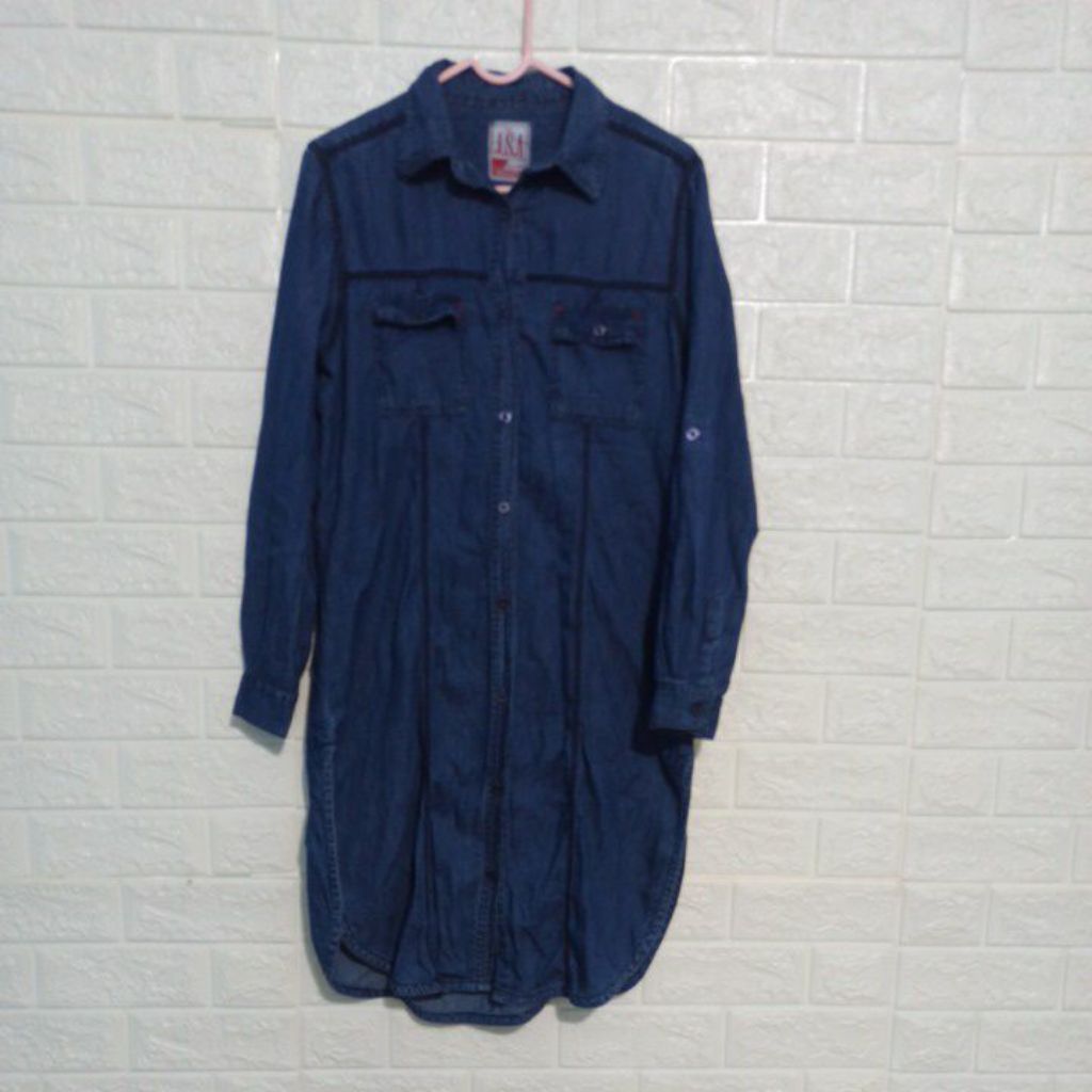 baju tunik bahan denim wanita