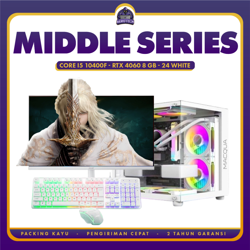 AEROTECH MIDDLE PC RAKITAN GAMING i5 10400F | VGA RTX 4060 8 GB | LED 24 INCH UNTUK LIVE STREAMING D