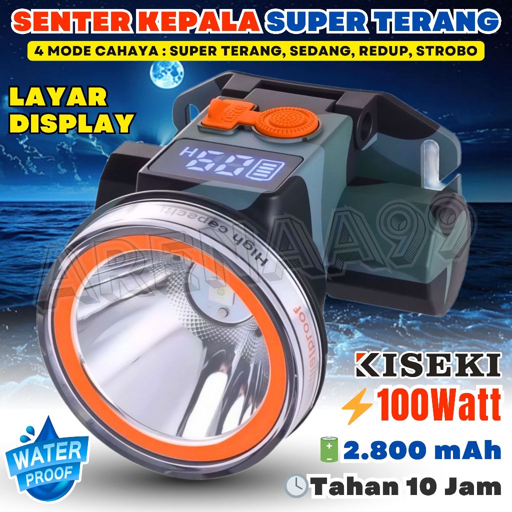 MURAH BANGET 100W Senter Kepala Super Terang Premium KISEKI CK-SK138D | 2.800mAh Cahaya Putih Tahan 