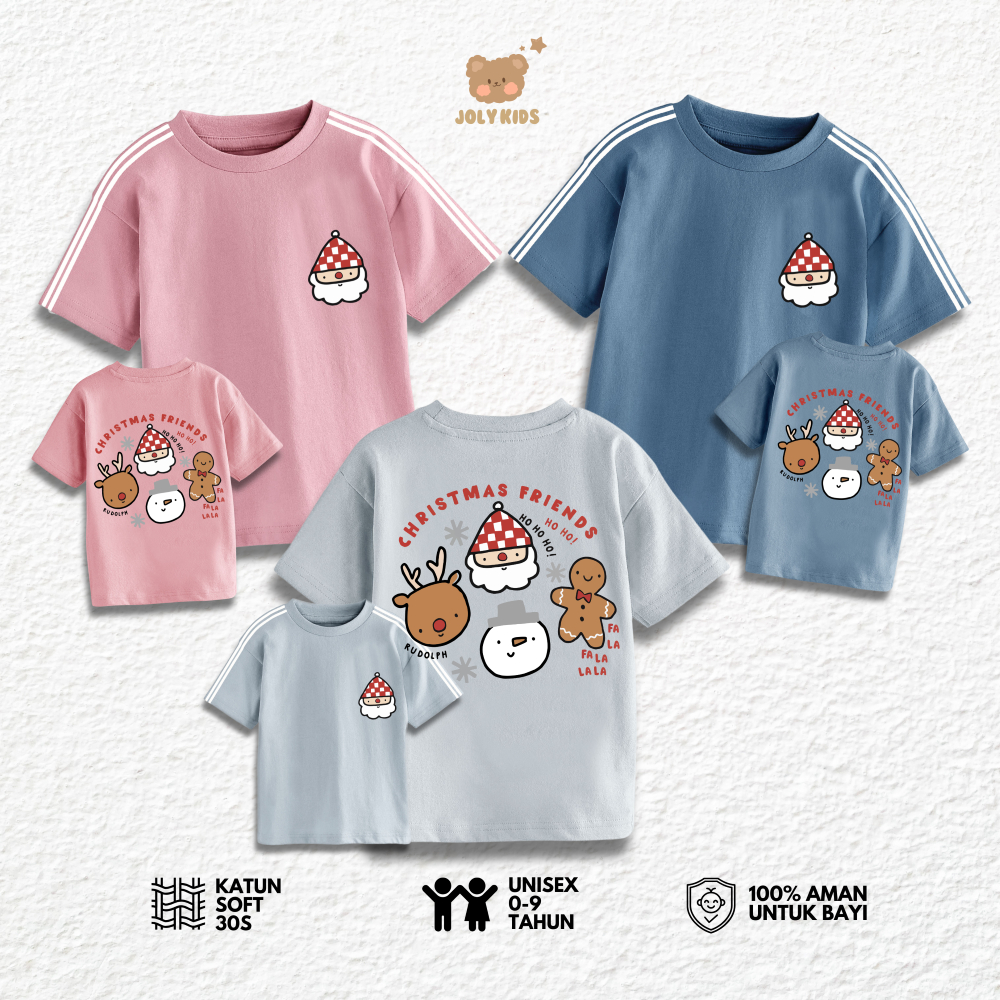 Jolly Kids Baju Atasan Kaos Anak Usia 1-9 Tahun Perempuan Laki Laki STRIP NATAL DB Cewek Cowok