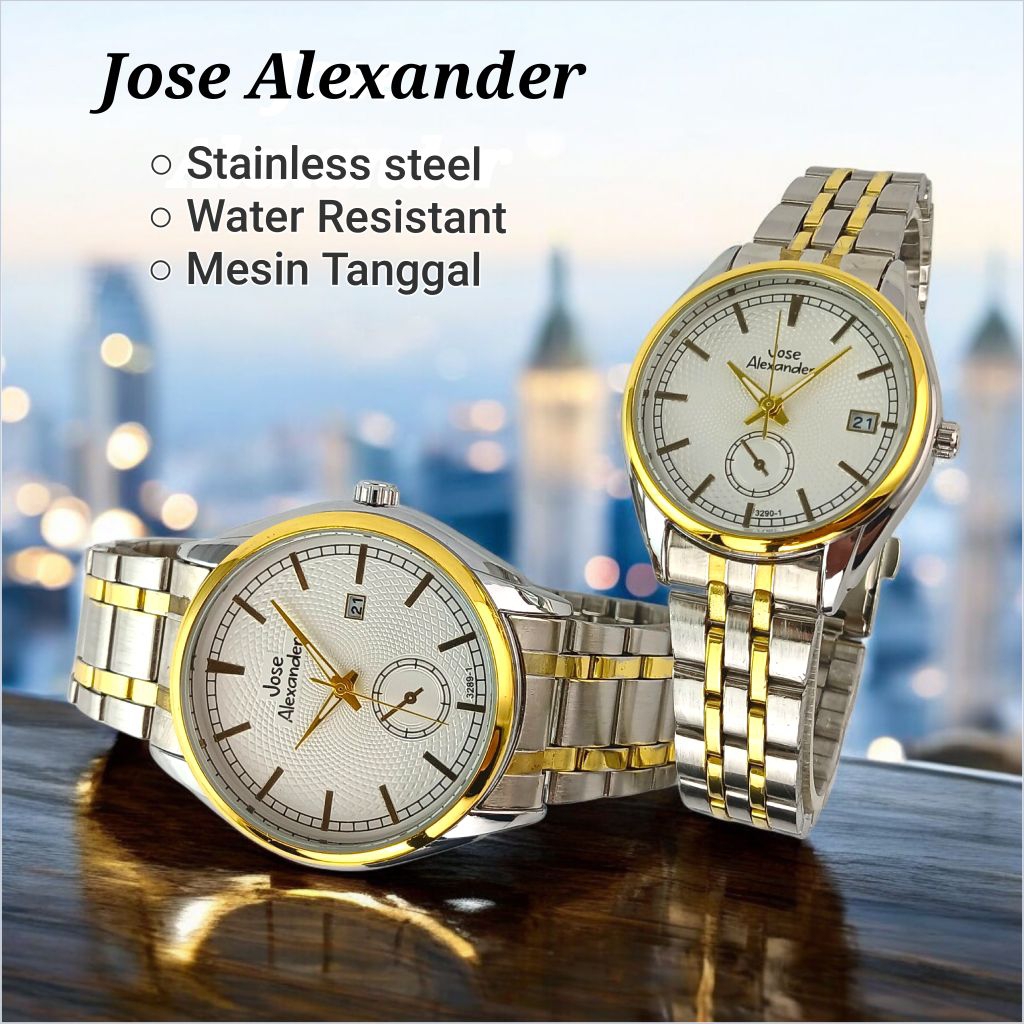 Jam Tangan Rantai Pria, Wanita /Couple. Kombinasi Gold, Mesin Tanggal, JOSE ALEXANDER.