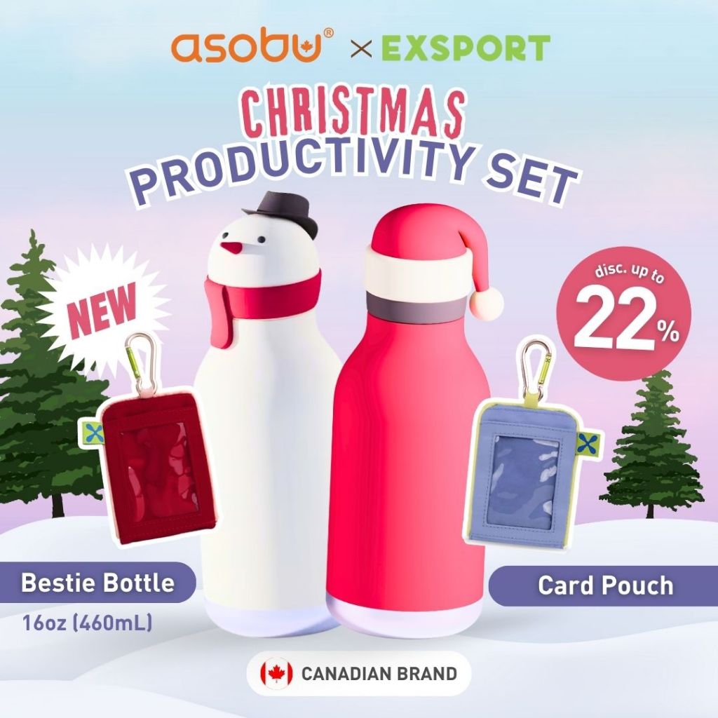 Asobu X Exsport Christmas Productivity Set | Bestie Bottle 460 Ml & Card Pouch