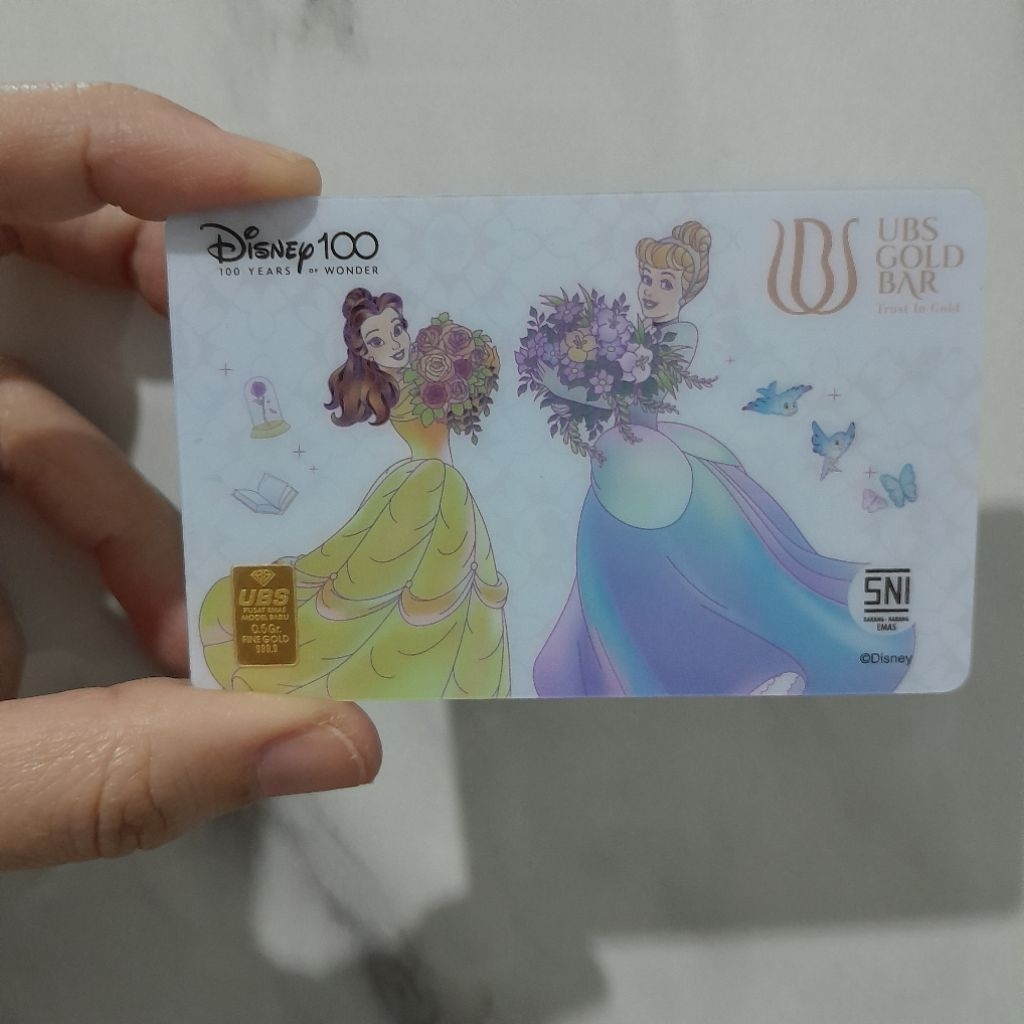 Logam mulia UBS 0.5 gram Disney princess cinderella and belle 100th anniversarry