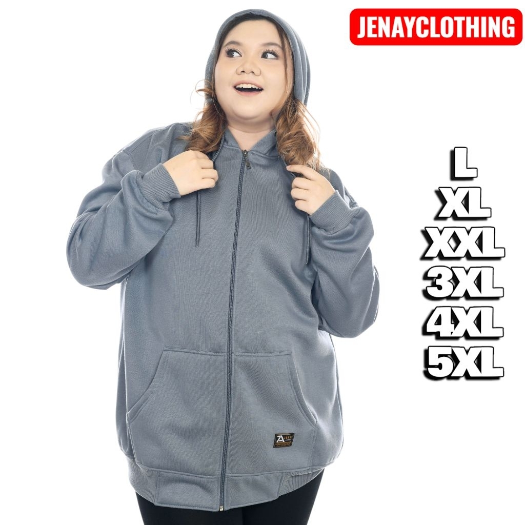 JENAY Hoodie Zipper Polos Jumbo Bigsize L XL XXL XXXL XXXXL XXXXXL Pria Wanita Denim