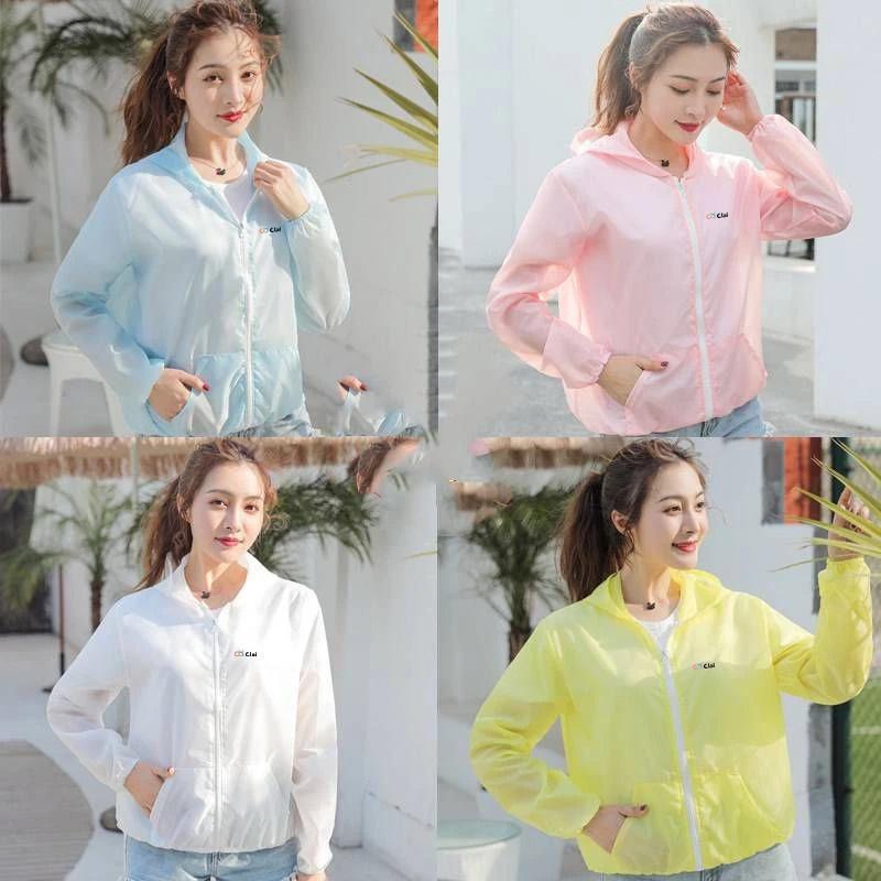 Clai Jaket Hoodie Ultralight Summer Transparan Ultra Ringan Tipis Anti UV SUN Protection Jacket Tahan Angin Pria Wanita Anak Cewe Sejuk Quick Dry Cepat Kering Jaket Parasut Sepeda Motor Lari Jogging Outdoor olahraga Hiking Musim Panas UPF 50+ Tabir Surya