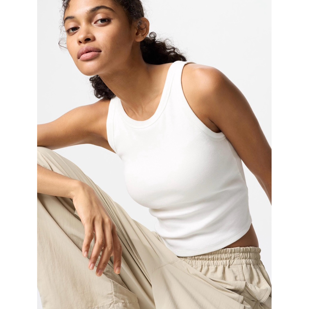[READY] uniqlo ribbed cropped bra tank top white L