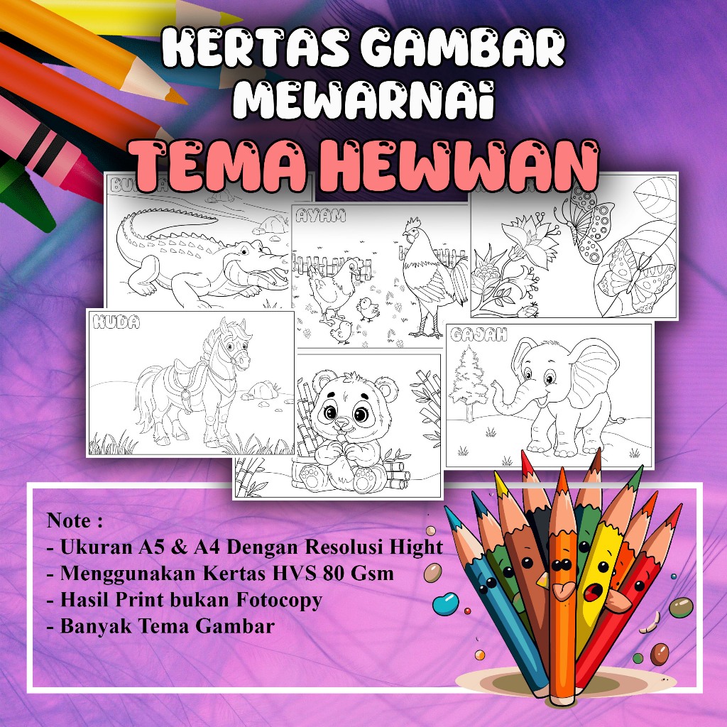 Kertas Gambar Mewarnai Tema HEWAN