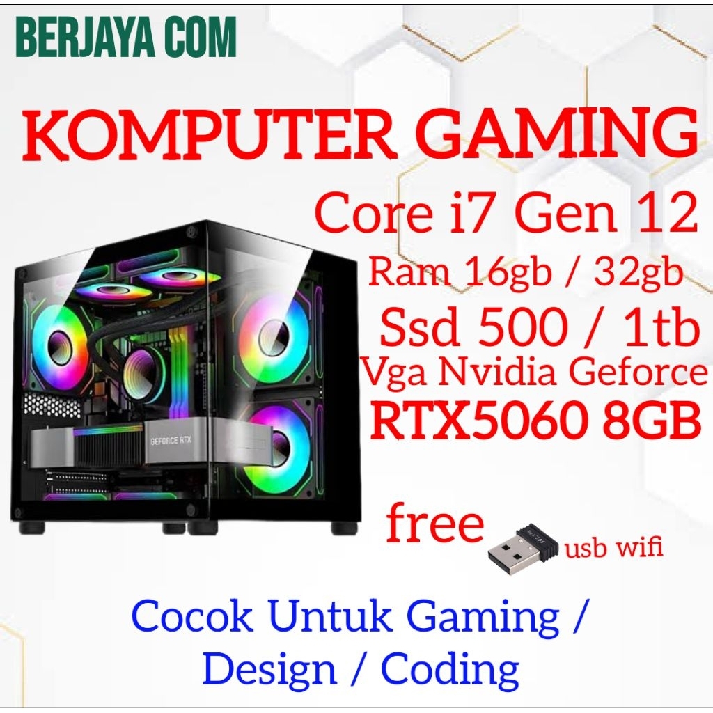 Core i7 gen 12 - Vga Nvidia RTX5060 8gb - 32gb Ram - 1tb ssd - Pc Rakitan - Komputer Gaming - cpu de