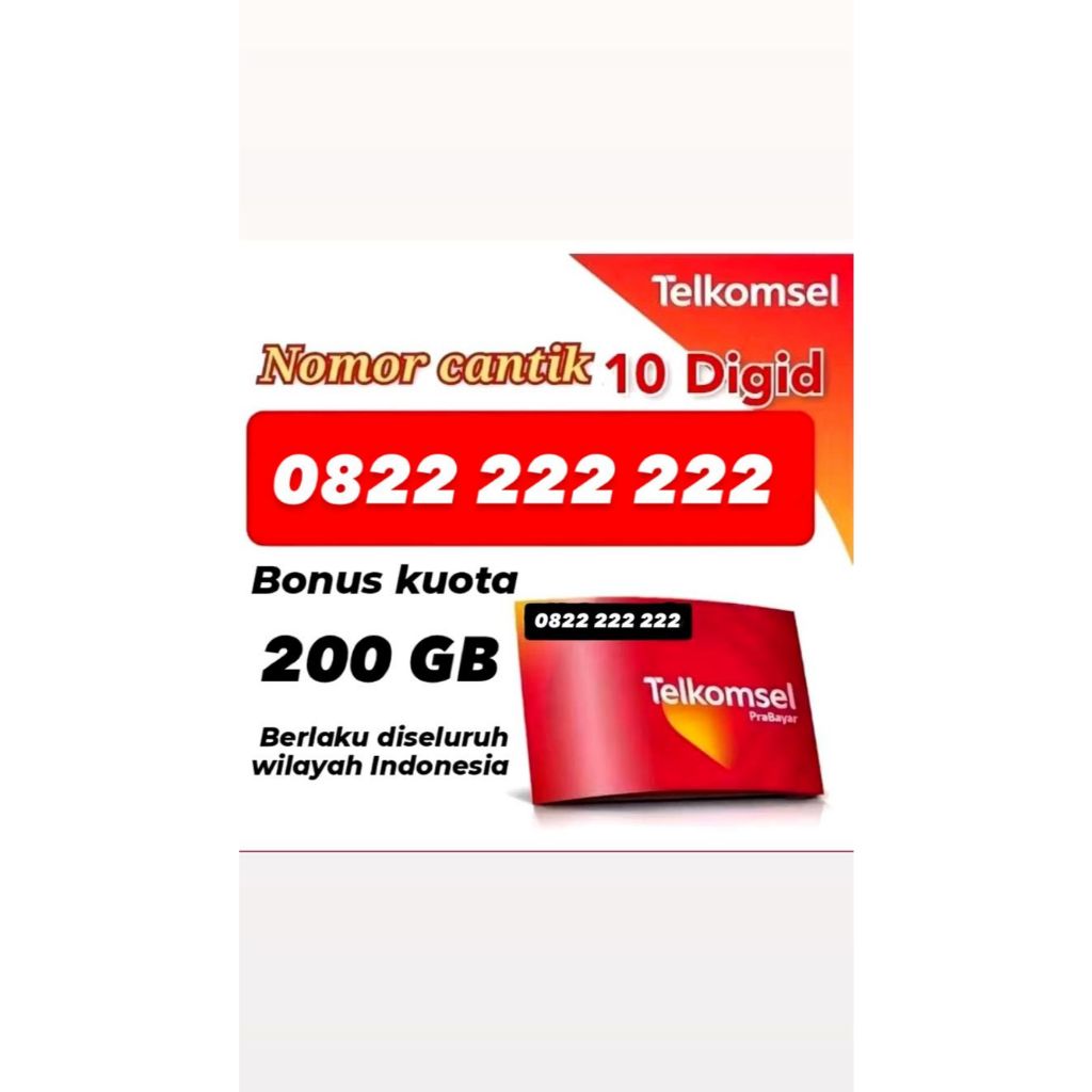 Kartu Perdana Telkomsel nomor cantik 10-digit kuota internet utama 100GB/200GB 10-digit