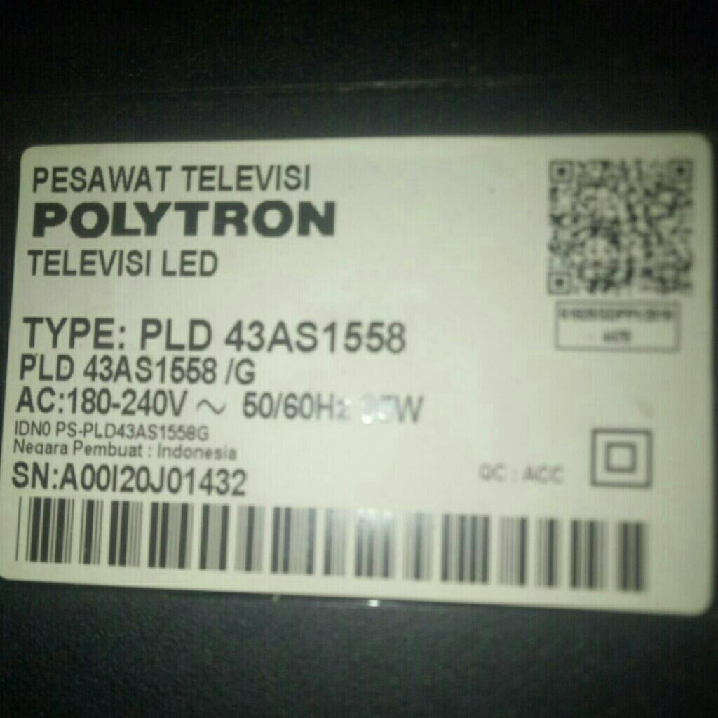 Mesin TV LED POLYTRON 43 INCHI PLD 43AS1558/G
