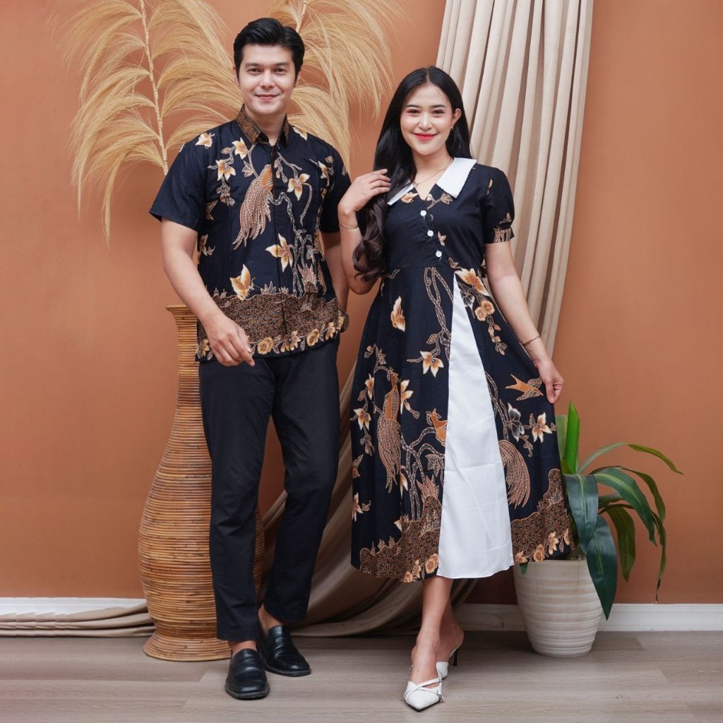 DRESS Batik kombinasi polos putih couple KEMEJA PRIA MODERN lengan pendek dan lengan panjang SALOKA