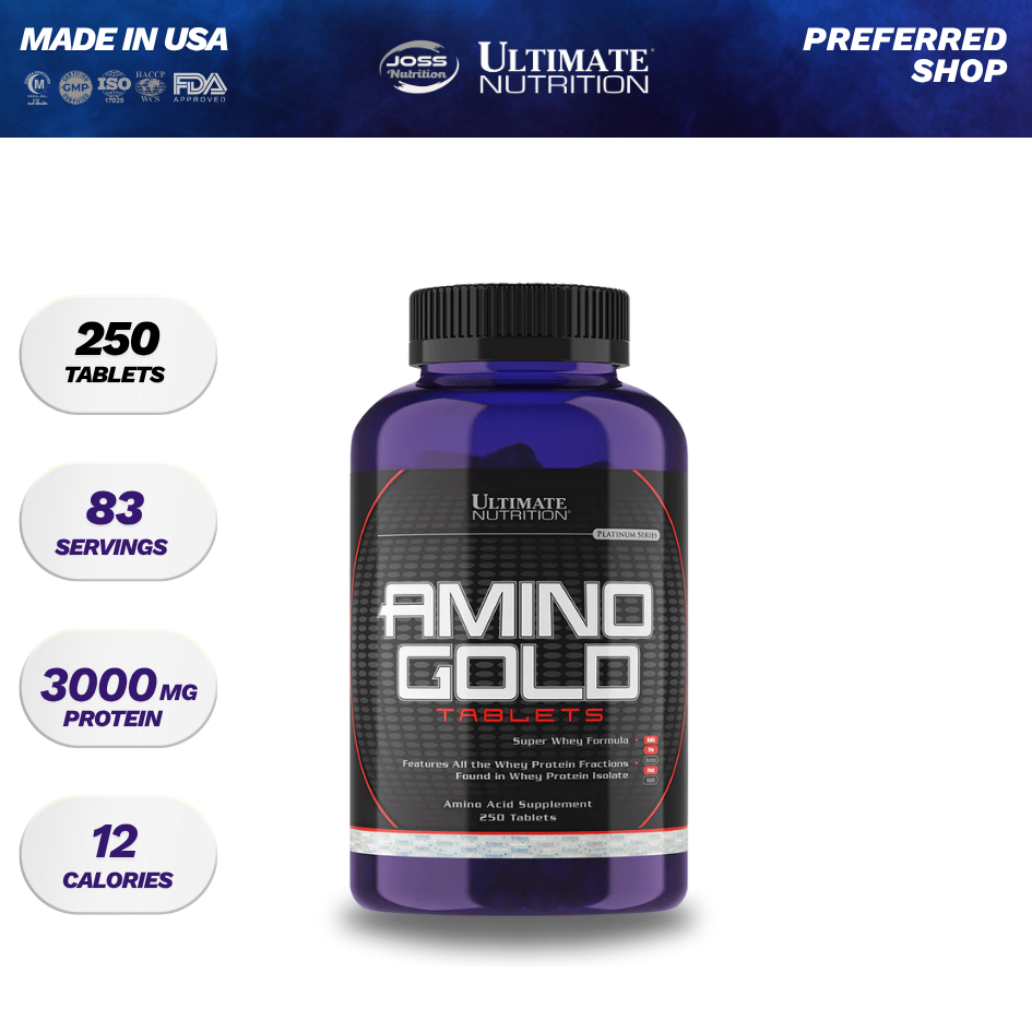 Ultimate Nutrition Amino Gold 250 Tabs | 100% Whey Isolate Hydrolysate | Import USA - Suplemen Fitne