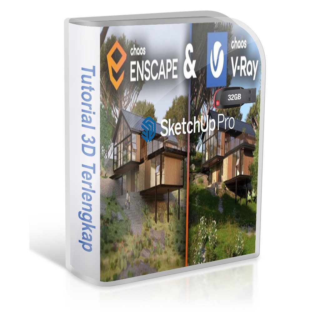 VRay 7 Enscape 4 for SketchUp 2026 Video Tutorial Mastering Series via Flashdisk 32GB
