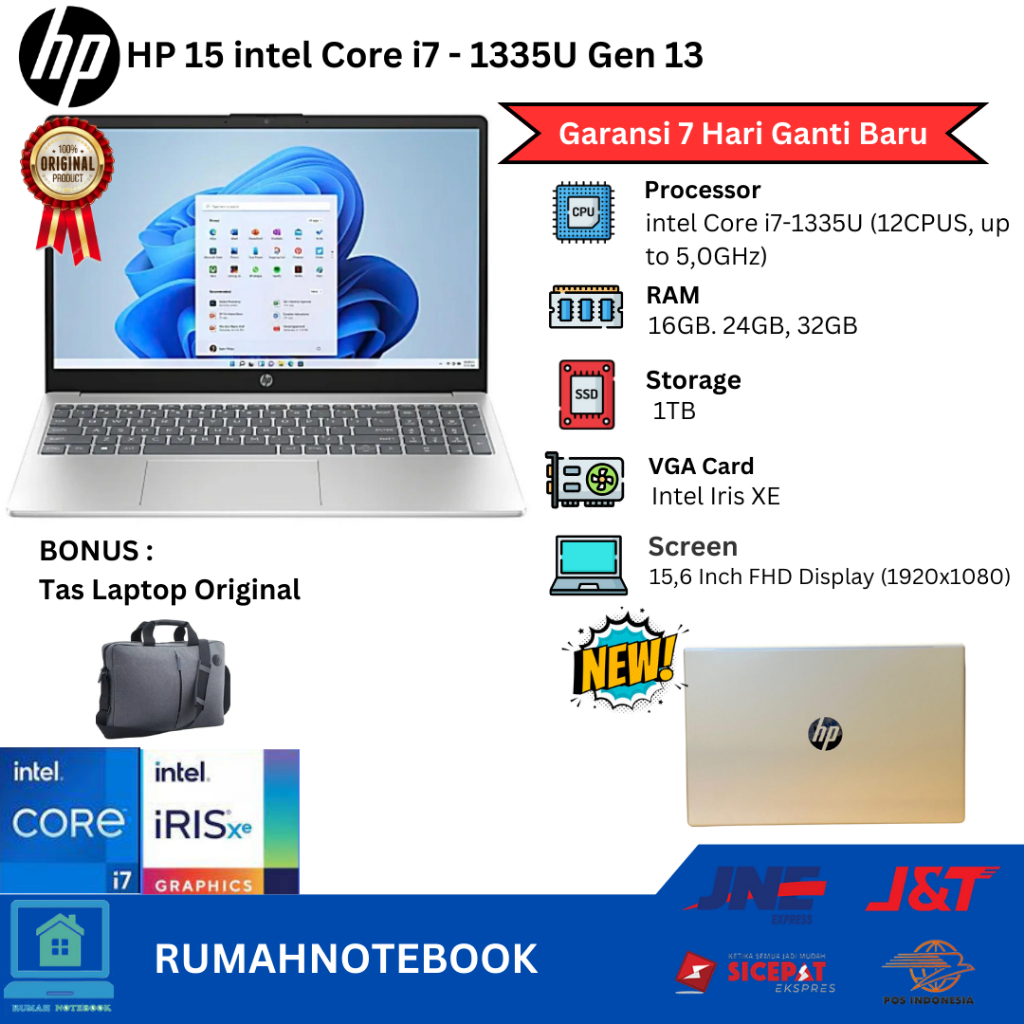 Laptop Baru  Hp 15  Intel Core i7 1355U 12Cpus 5.0GHz | Core Ultra 7 155H Gen14 22Cpu 4,8Ghz