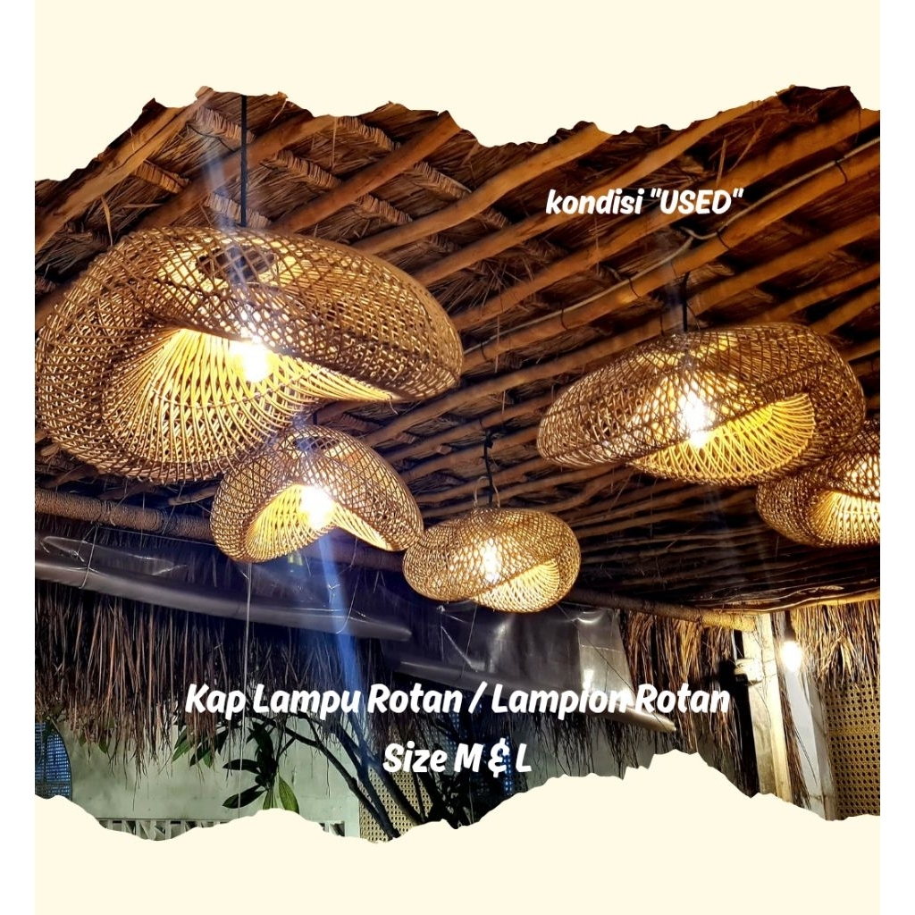 kap lampu gantung rotan/kap lampu lampion gantung rotan