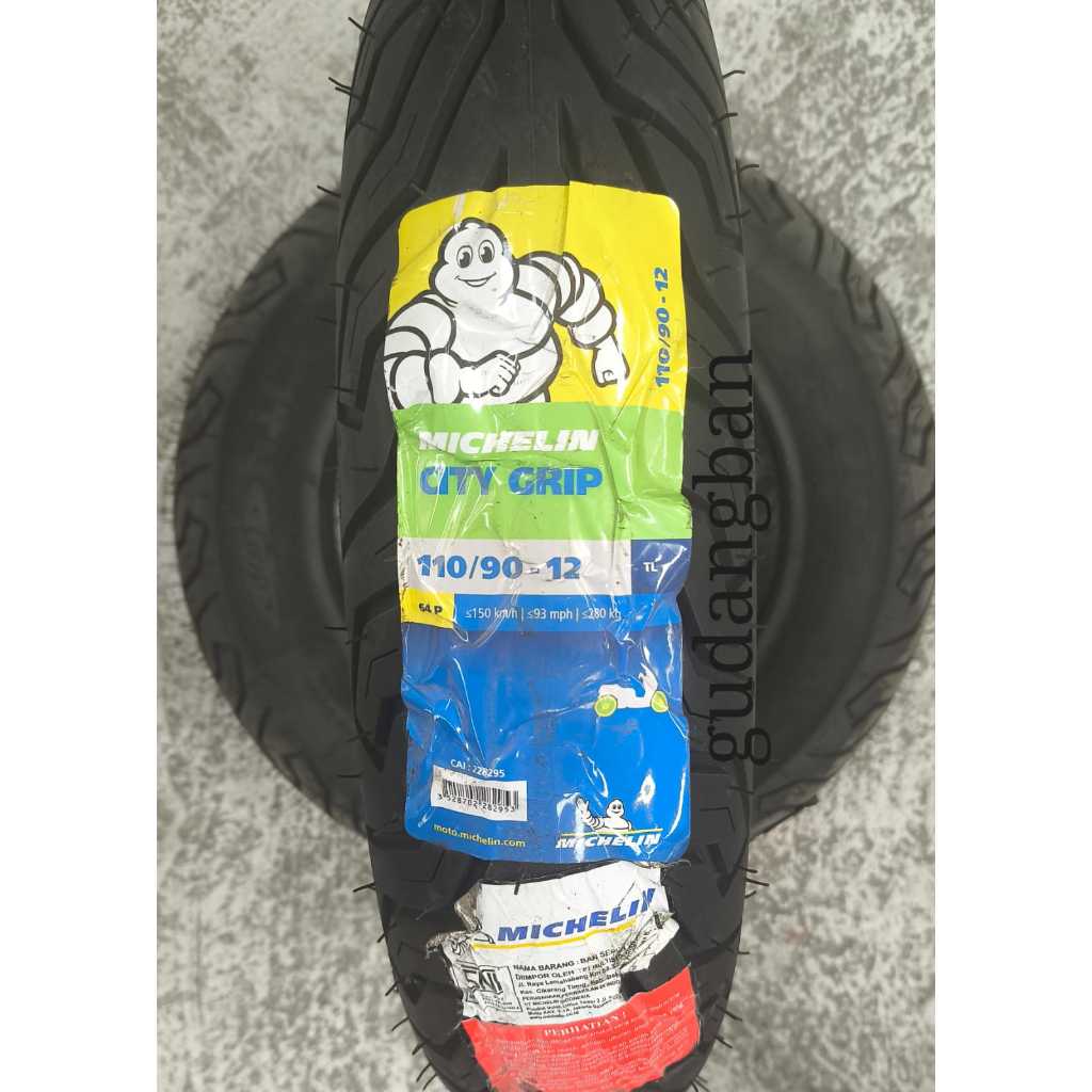 ( RING 12 ) MICHELIN CITY GRIP 110 / 90 - 12 ORIGINAL BAN LUAR MOTOR SCOOPY TUBELESS FREE PENTIL