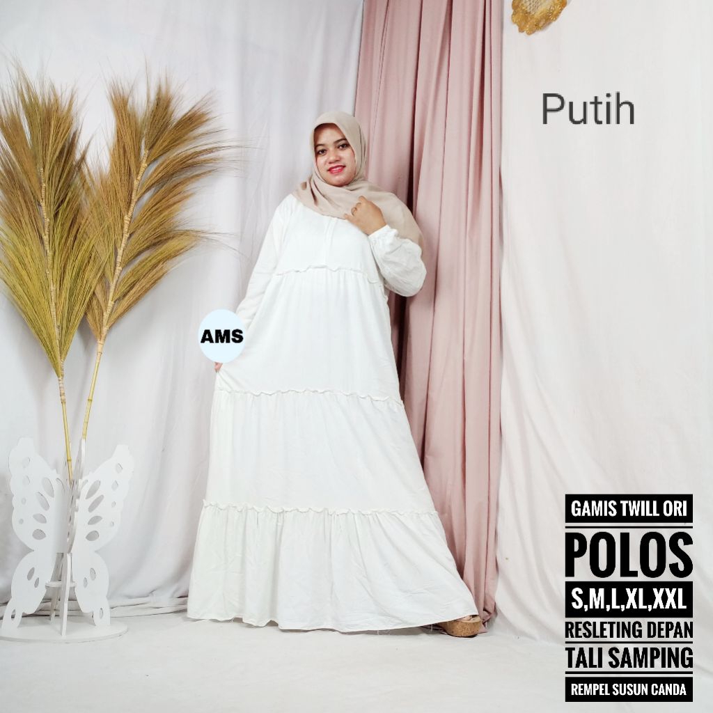 Batik Altha MS Gamis Polos Warna Putih Berkualitas Premium Rempel Susun Canda Tebal Adem Katun Twill