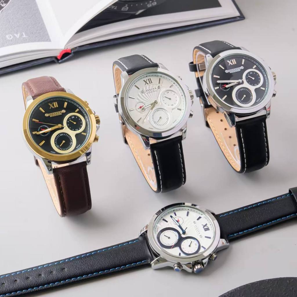 Jam Tangan Pria Multifungsi JULIUS Tahan Air, Tali Kulit JAH-055